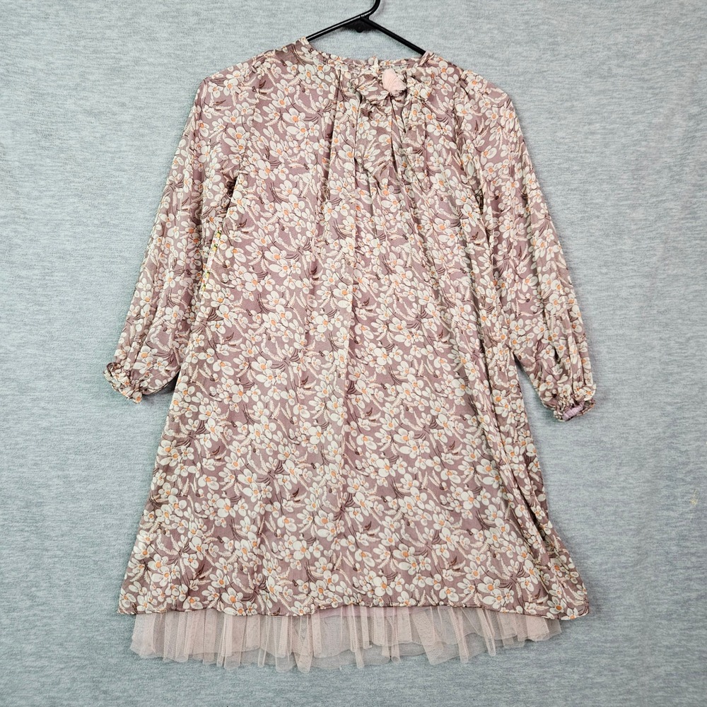Anichini Firenze Girls Floral Dress with Tulle Trim Slip Size 8 Made in Italy